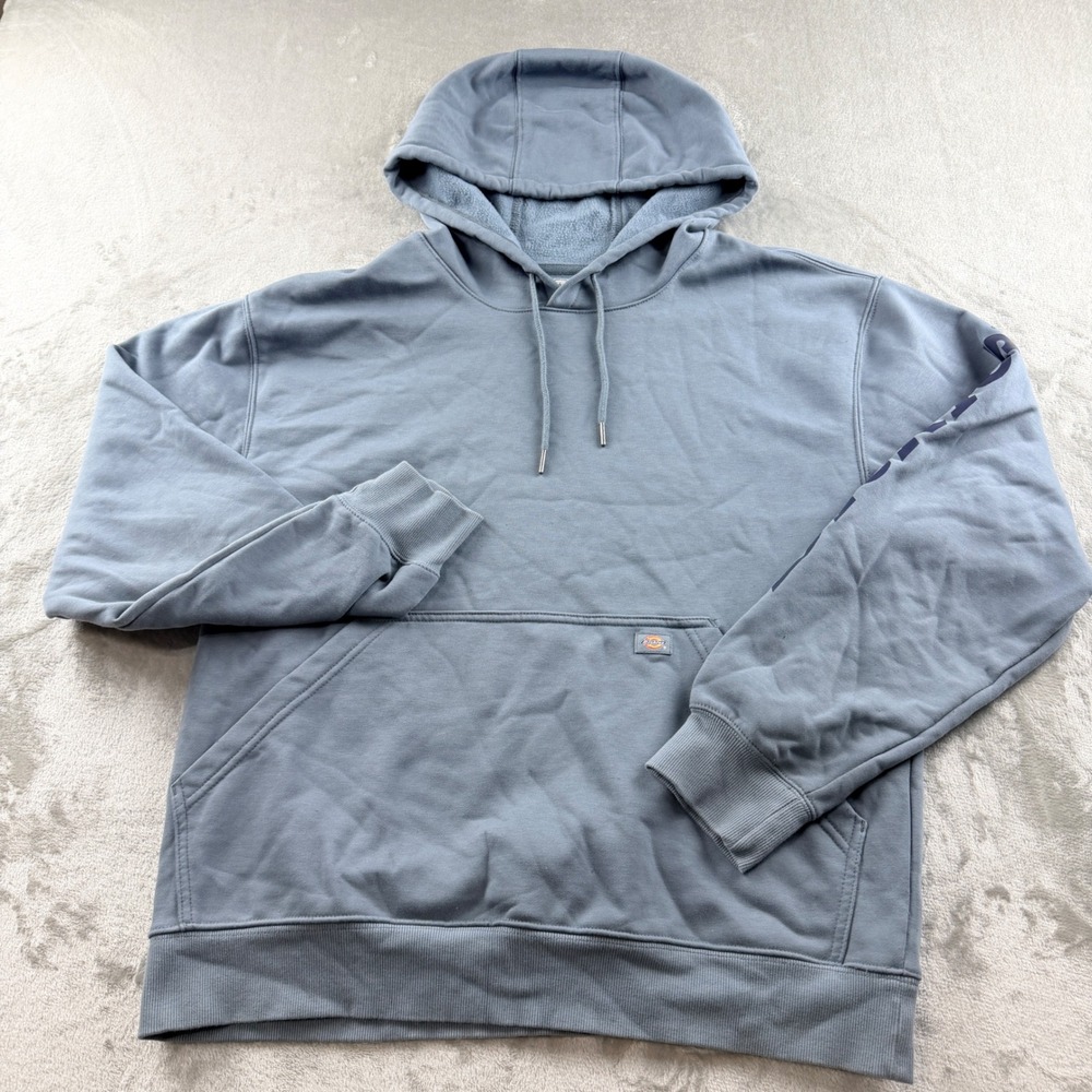 Dickies Men's Large Pullover Hoodie Blue Sleeve Logo Graphic Fleece Sweatshirt